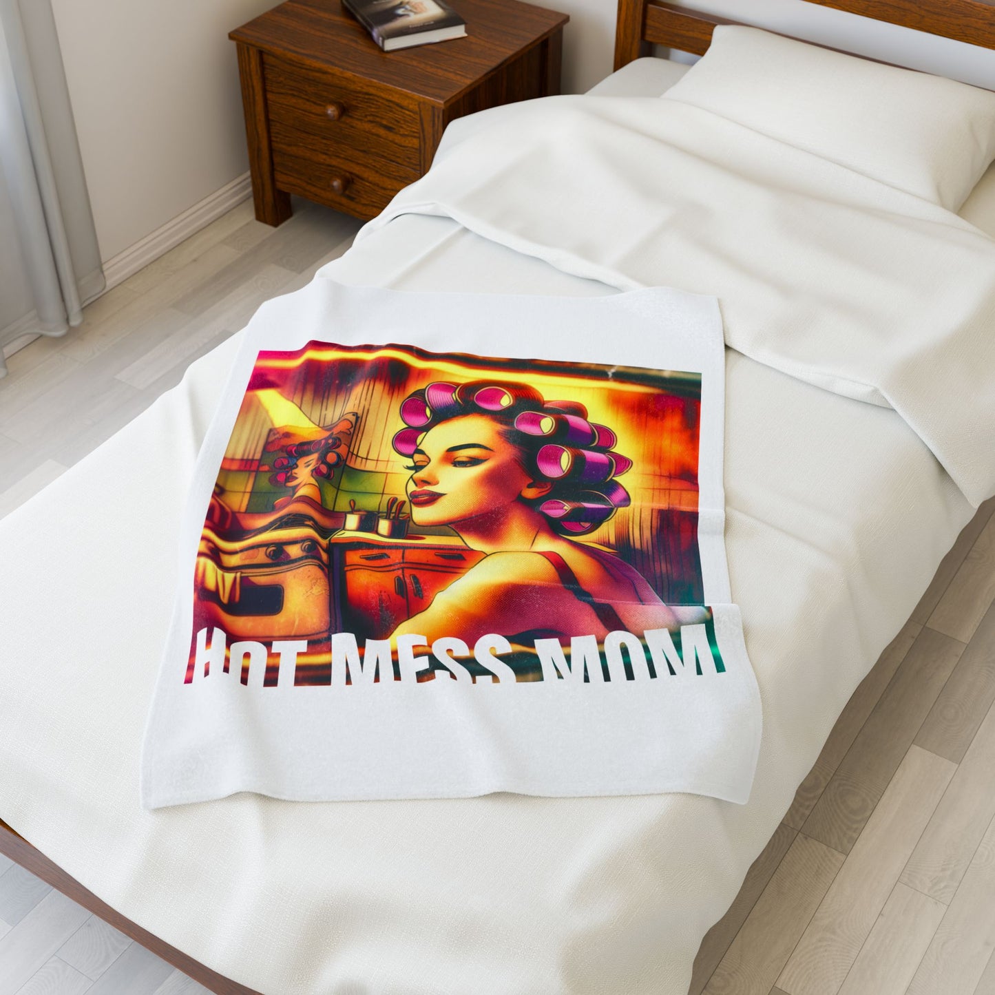 Hot Mess Mom Velveteen Plush Blanket, Cozy Throw for Moms, Funny Blanket Gift, Mother's Day Present, Living Room Decor