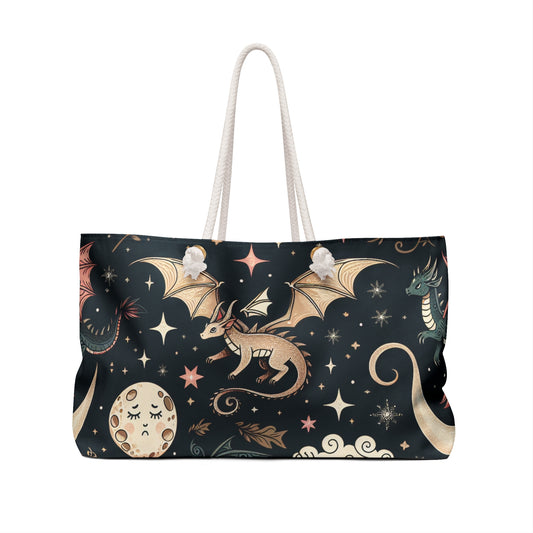 Cosmic Fantasy Weekender Bag, Perfect for Travel, Gym, Beach, Gifts for Adventurers, Dragon Print Tote, Astrology Lovers