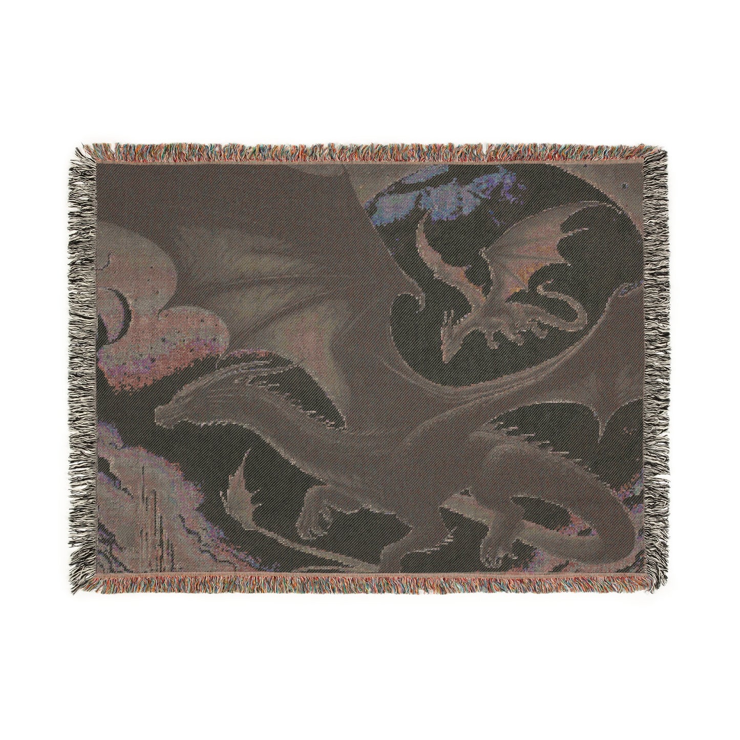 Dragon-Themed Woven Blanket, Cozy Dragon Tapestry, Fantasy Decor, Gift for Her, Home Accent for Game Night