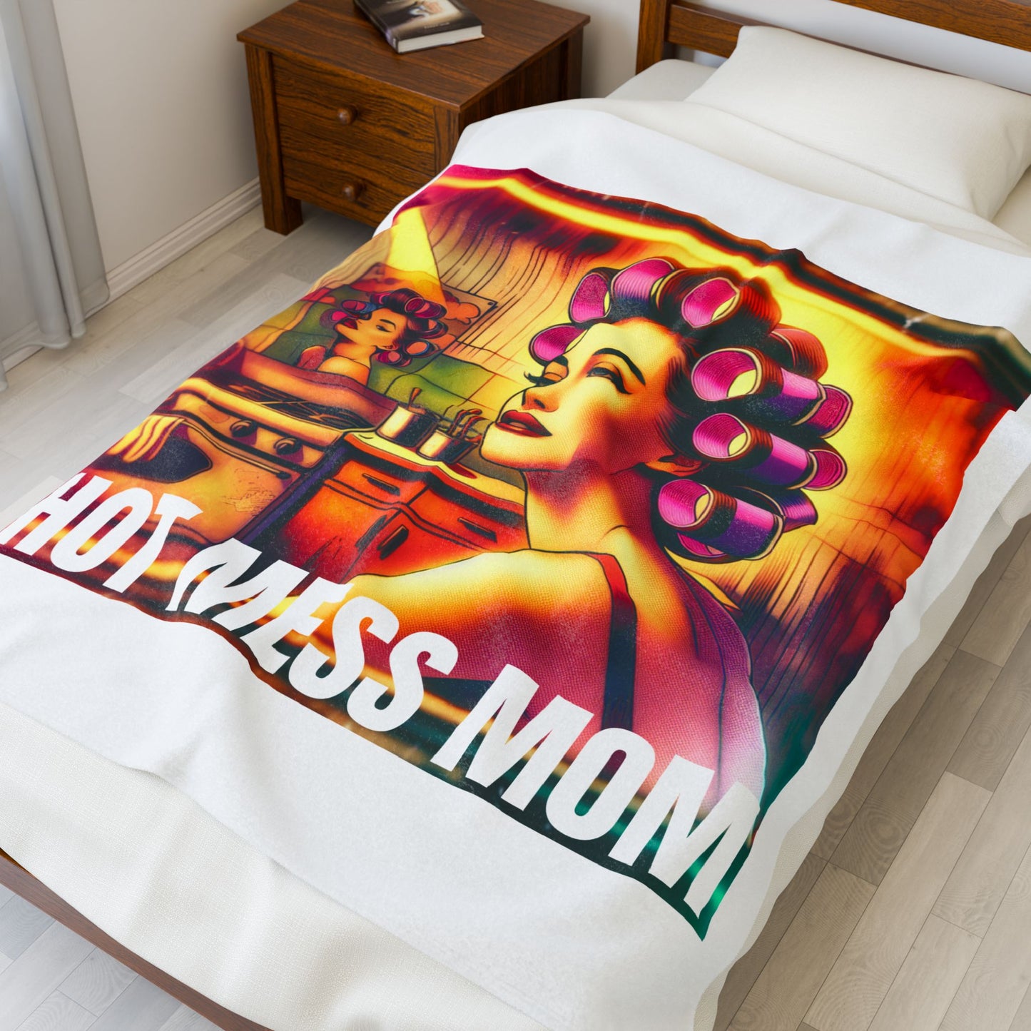 Hot Mess Mom Velveteen Plush Blanket, Cozy Throw for Moms, Funny Blanket Gift, Mother's Day Present, Living Room Decor