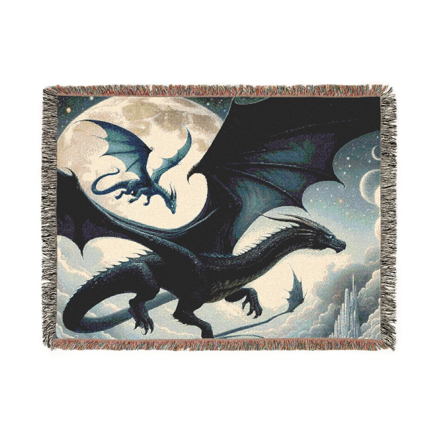 Dragon-Themed Woven Blanket, Cozy Dragon Tapestry, Fantasy Decor, Gift for Her, Home Accent for Game Night