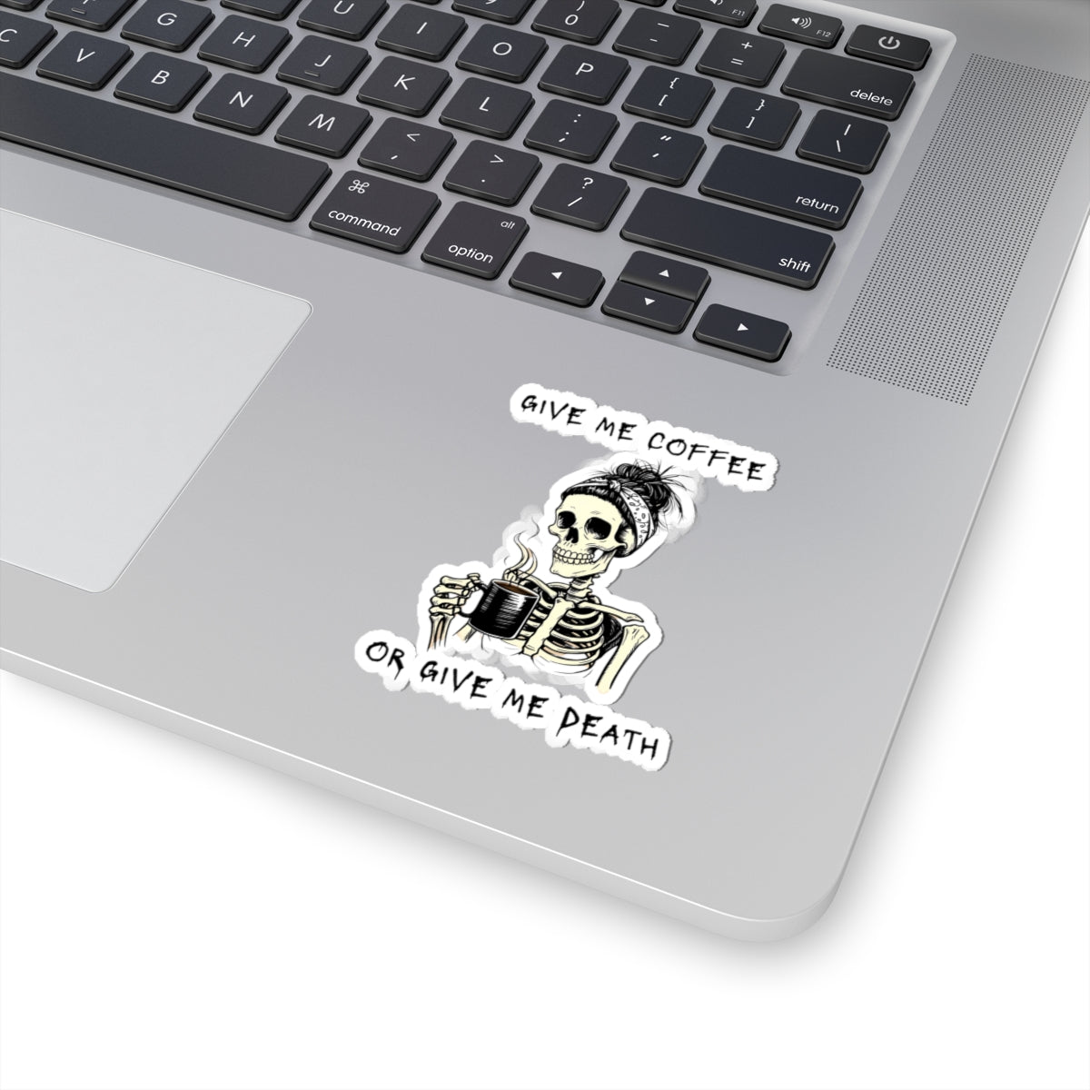 Funny Skeleton Coffee Kiss-Cut Stickers, Unique Laptop Decal, Gift for Coffee Lovers, Humor Stickers, Skull Art Décor