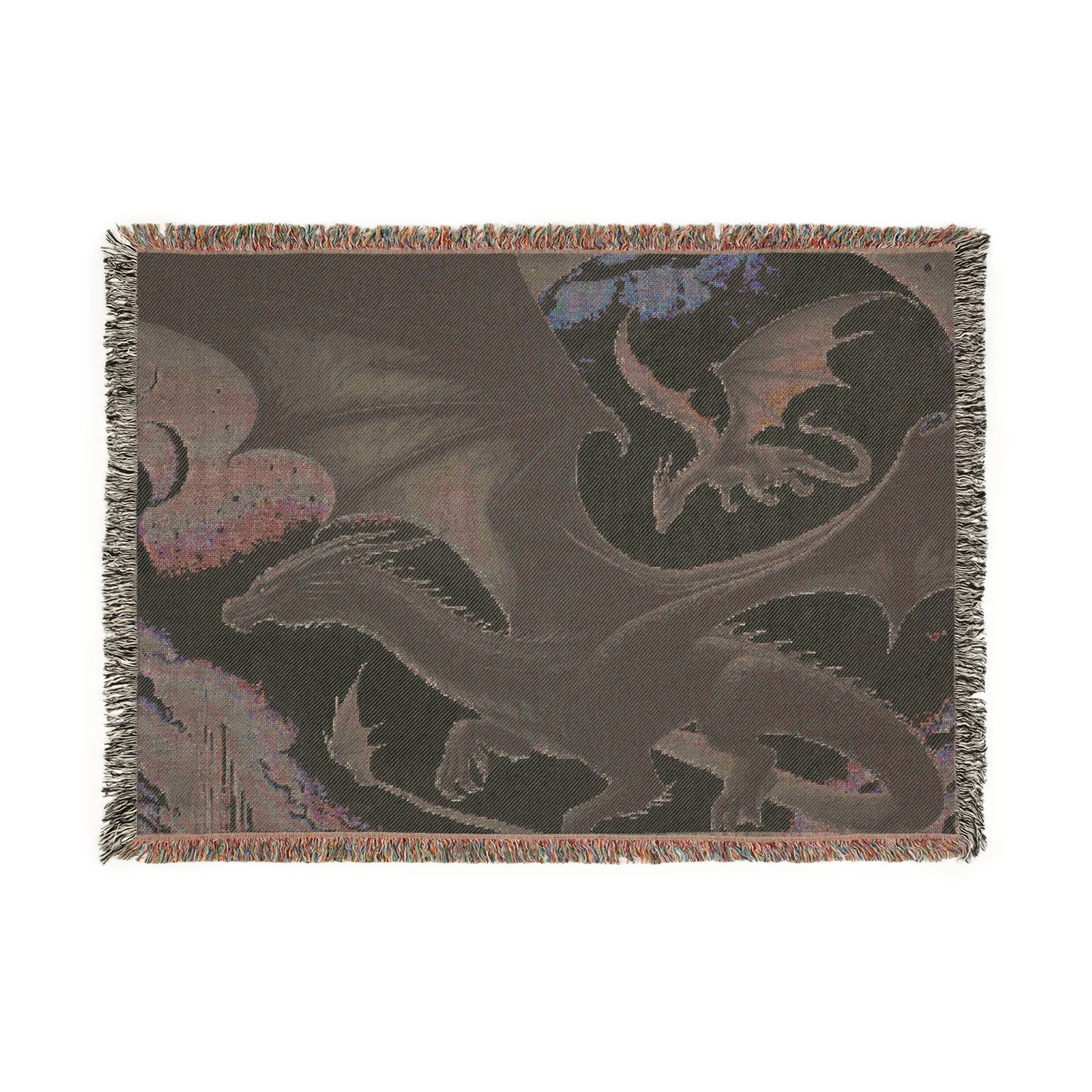 Dragon-Themed Woven Blanket, Cozy Dragon Tapestry, Fantasy Decor, Gift for Her, Home Accent for Game Night