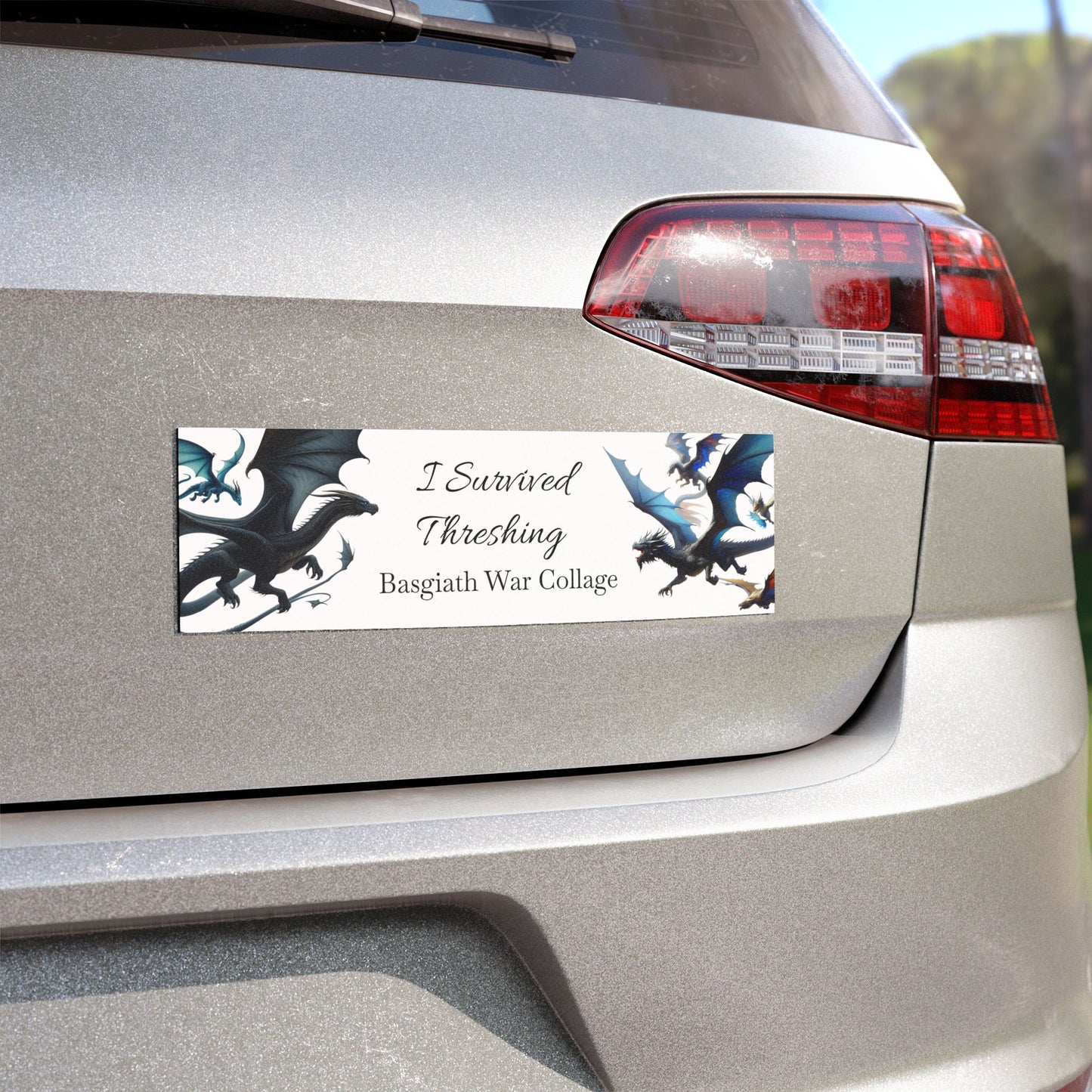 Fantasy Car Magnet - I Survived Threshing, Dragon Lover Gift, Gamer Car Decor, Unique Vehicle Accessory, Adventure Car Art