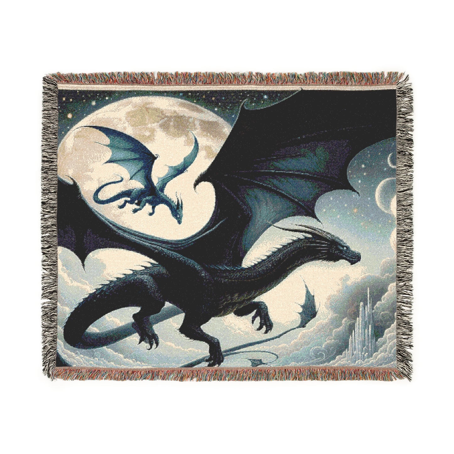 Dragon-Themed Woven Blanket, Cozy Dragon Tapestry, Fantasy Decor, Gift for Her, Home Accent for Game Night