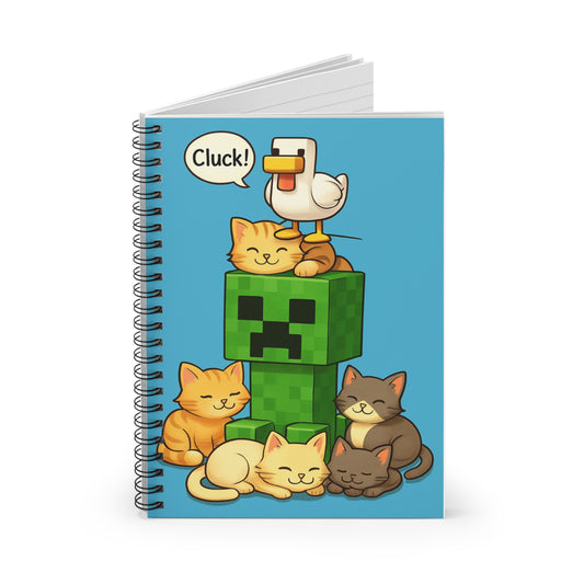 Cute Gaming Spiral Notebook with Cats and Creeper Design, Adorable Gift for Gamers, Cat Lovers, Back to School, Journaling