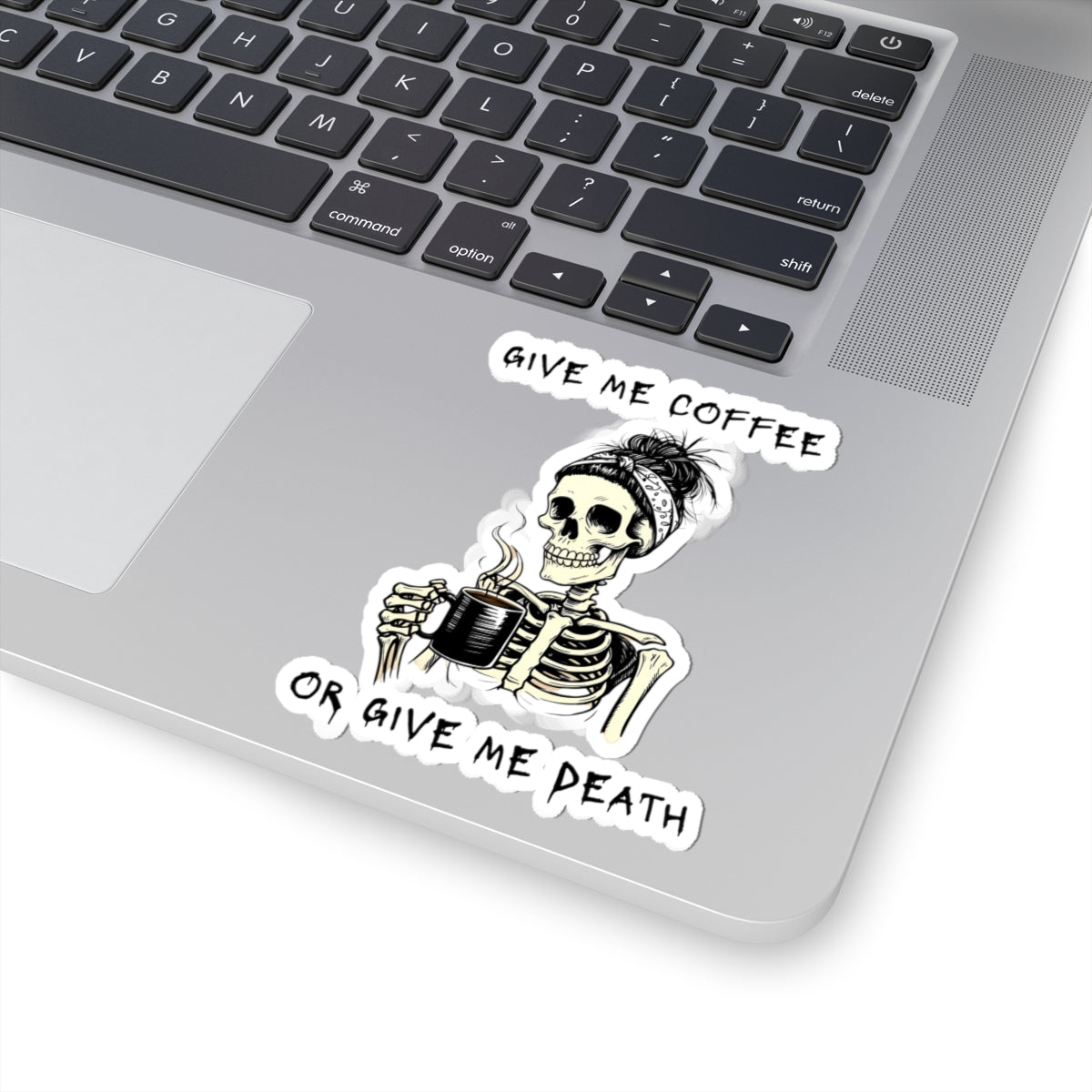 Funny Skeleton Coffee Kiss-Cut Stickers, Unique Laptop Decal, Gift for Coffee Lovers, Humor Stickers, Skull Art Décor