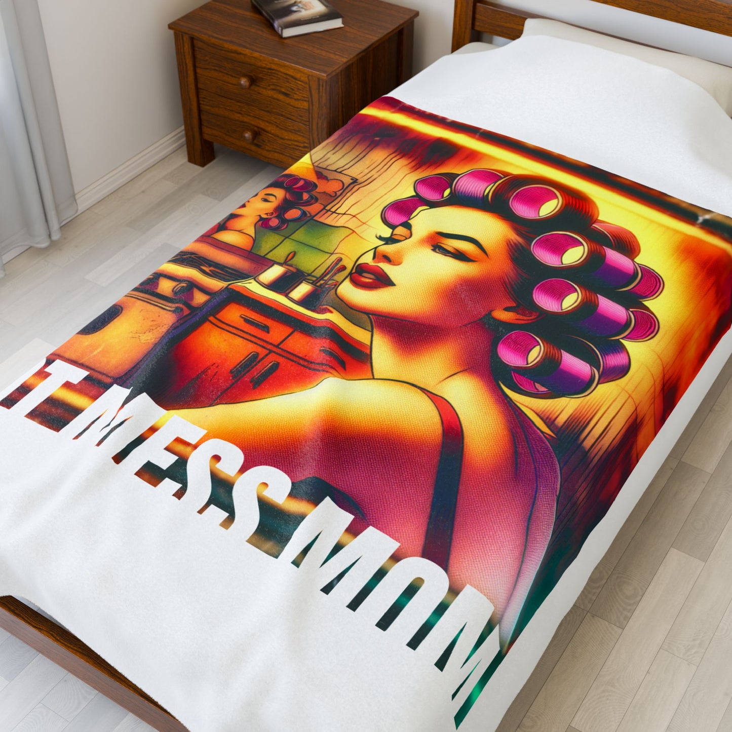 Hot Mess Mom Velveteen Plush Blanket, Cozy Throw for Moms, Funny Blanket Gift, Mother's Day Present, Living Room Decor