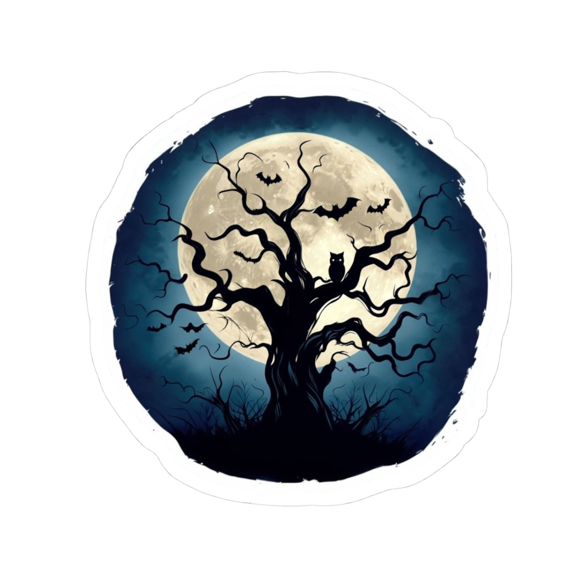 Spooky Moonlit Tree Kiss-Cut Stickers - Perfect for Halloween Decor