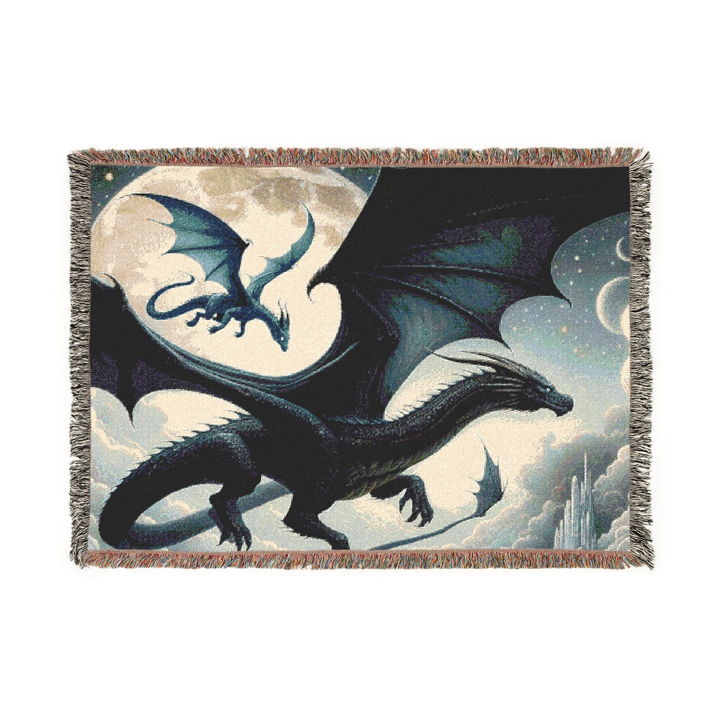 Dragon-Themed Woven Blanket, Cozy Dragon Tapestry, Fantasy Decor, Gift for Her, Home Accent for Game Night
