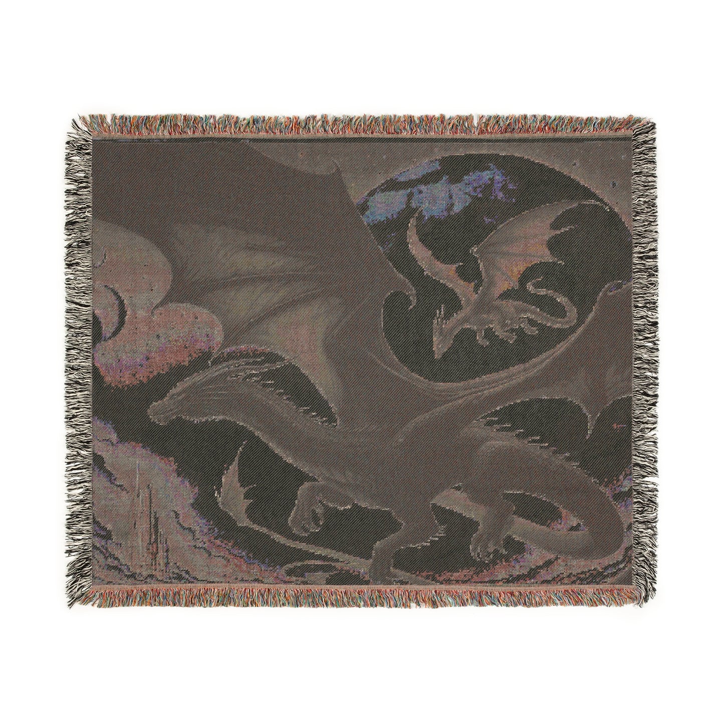 Dragon-Themed Woven Blanket, Cozy Dragon Tapestry, Fantasy Decor, Gift for Her, Home Accent for Game Night